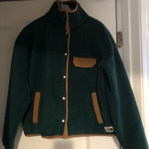 The North Face Forest Green Fleece Jacket with Tan Trim